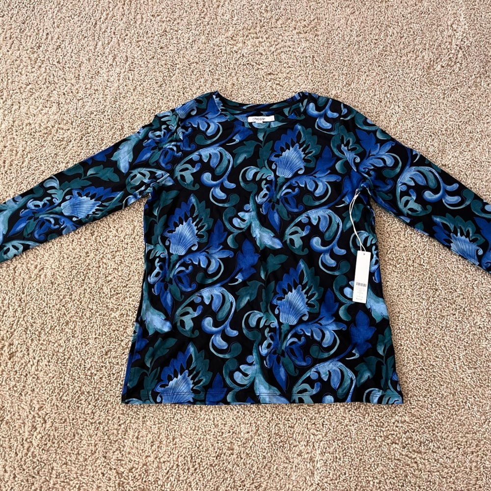 Floral Blue and Green Women's Top